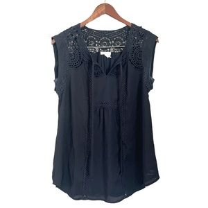 Anthropologie Meadow Rue Sleeveless Crochet Chiffon Blouse Black Size Medium